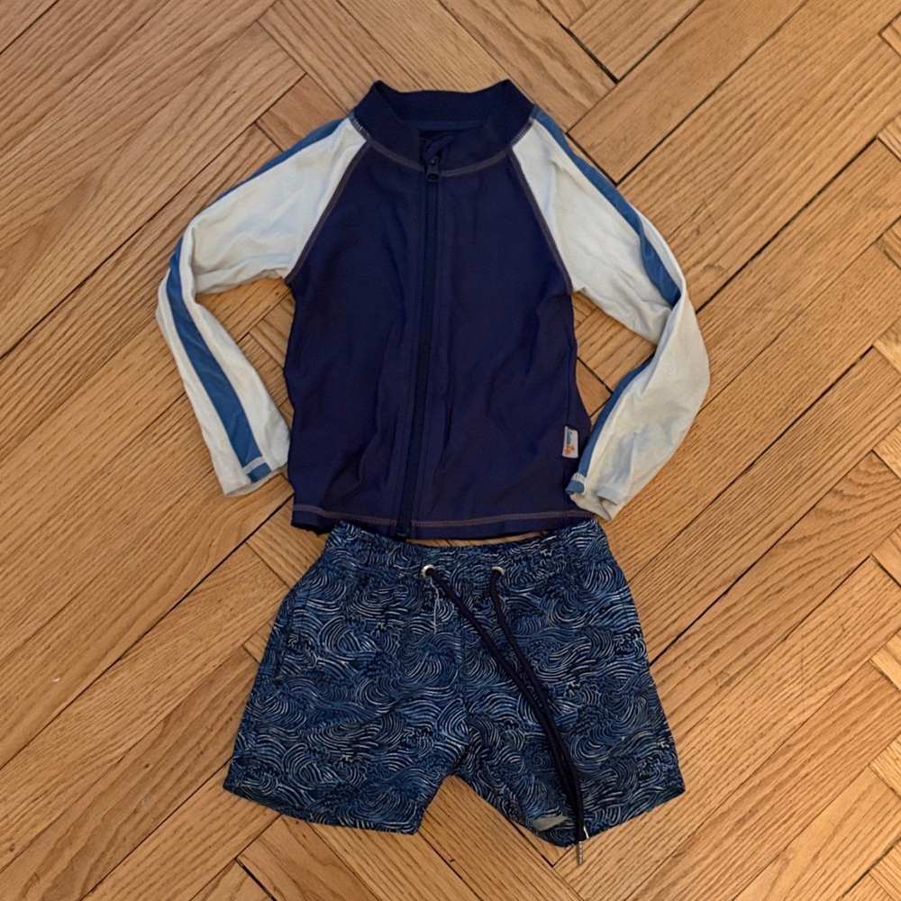 SwimZip “Ocean Breeze” Blue Kids Long-Sleeve Rash Guard Set